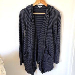 Blue/Black Striped Hooded Cardigan